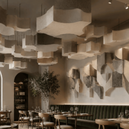 Soluzioni acustiche per ristoranti con pannelli fonoassorbenti di design